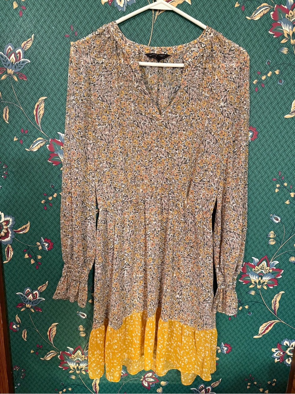Banana Republic Floral Long Sleeve SHEER Tiered Dress/coverup